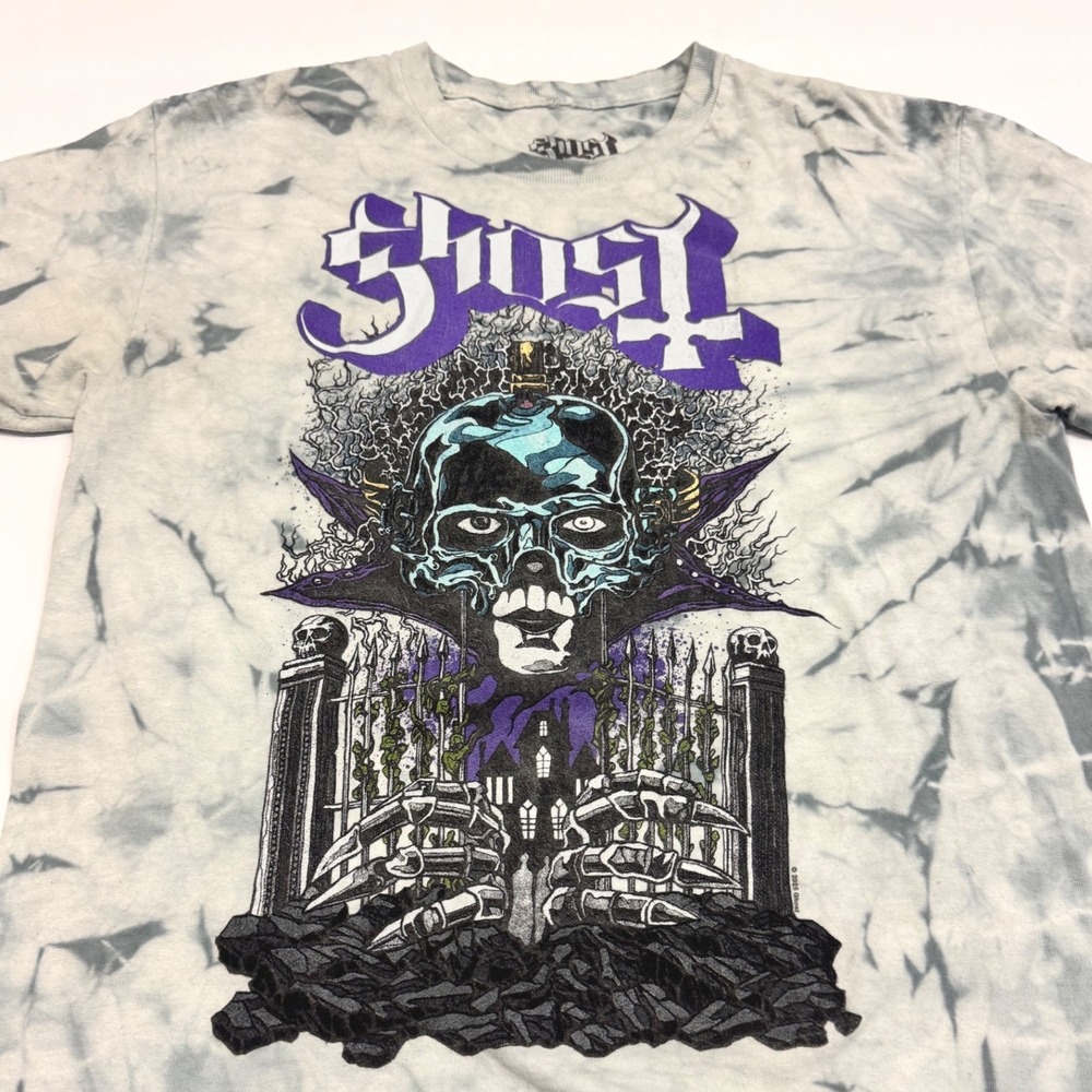 Ghost Band At The Gates Crystal Skull Tie Dye T-Shirt Grey Purple MD